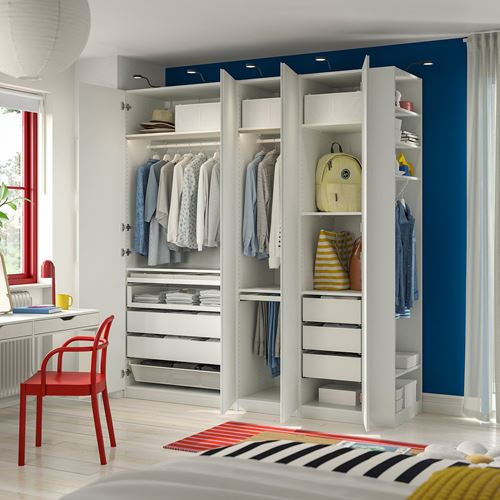 IKEA - PAX/VIKANES, PAX wardrobe, white, 220x60x236 cm