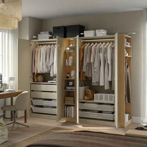 IKEA - PAX/FORSAND, PAX gardırop, gri-bej-meşe görünümlü, 255x60x201 cm