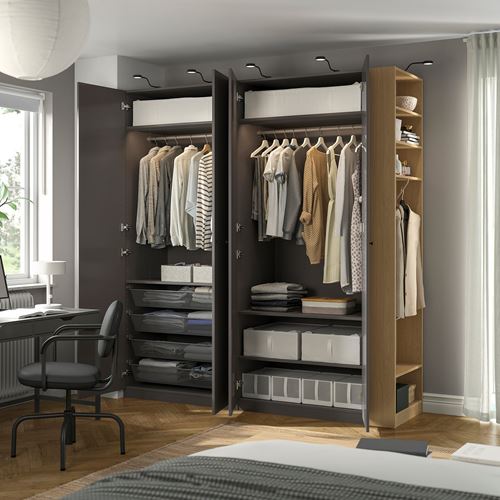 IKEA - PAX/FORSAND, PAX wardrobe, dark gray-oak look, 220x60x236 cm