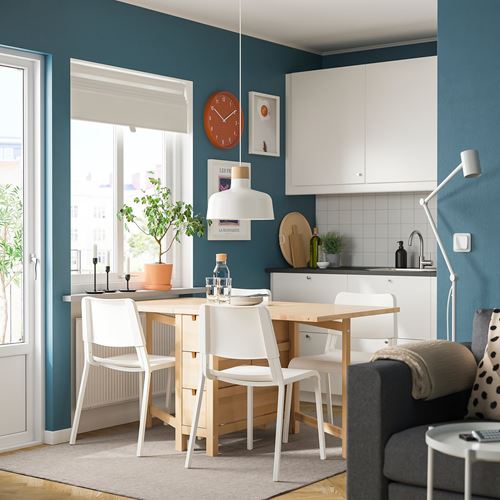 IKEA - NORDEN/TEODORES, mutfak masası takımı, huş-beyaz, 4 sandalyeli