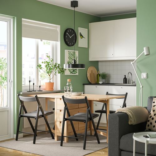 IKEA - NORDEN/FRÖSVI, mutfak masası takımı, huş-Knisa koyu gri/siyah, 4 sandalyeli