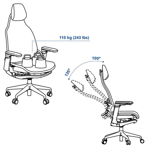 IKEA - BASTBOLL, oyuncu sandalyesi, siyah