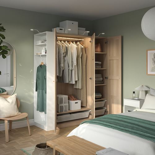 IKEA - PAX/BERGSBO, PAX wardrobe, white-white stained oak effect, 170x60x201 cm