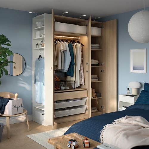 IKEA - PAX/FORSAND, PAX wardrobe, white-white stained oak effect, 170x60x236 cm