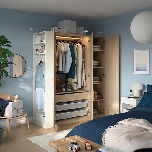 IKEA - PAX/FORSAND, PAX wardrobe, white-white stained oak effect, 170x60x201 cm