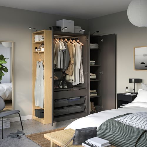 IKEA - PAX/FORSAND, PAX wardrobe, dark gray-oak look, 170x60x201 cm