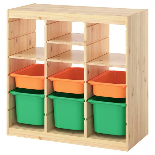 IKEA - TROFAST, storage-unit, pine-light orange-bright green, 93x44x91 cm