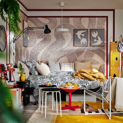 IKEA - BROKDRACENA, çift kişilik nevresim seti, siyah-beyaz, 240x220/50x60 cm