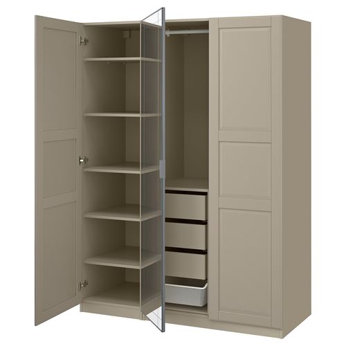 IKEA - PAX/KAMMARTORP/TYSSEDAL, PAX gardırop, gri-bej-aynalı cam, 150x60x201 cm