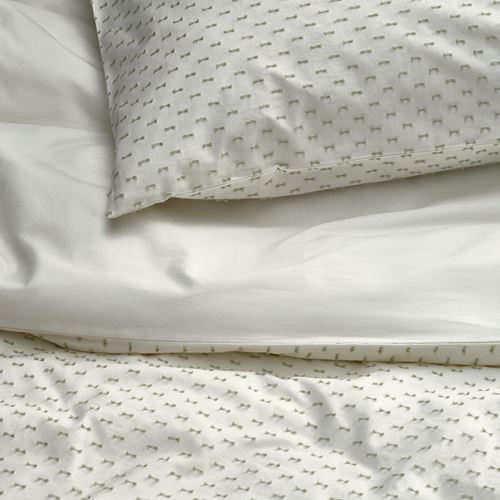IKEA - BANDKNIPPE, single duvet cover sets, white/green, 150x200/50x60 cm