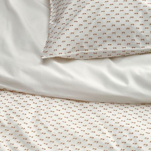 IKEA - BANDKNIPPE, double quilt cover and 2 pillowcases, white-beige, 240x220/50x60 cm
