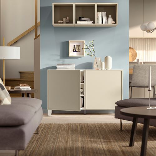 IKEA - BESTA, dolap kombinasyonu, bej-beyaz, 120x42x74 cm