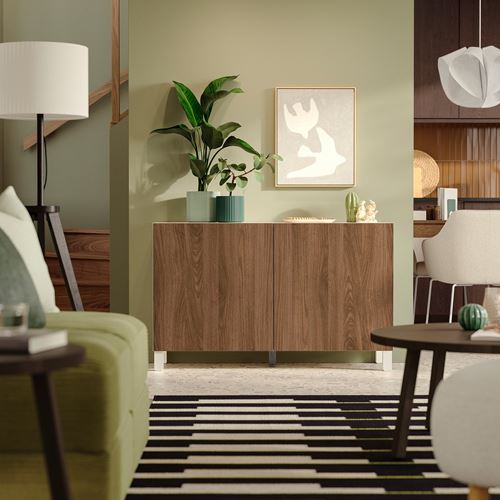 IKEA - BESTA, tv ünitesi, beyaz-ceviz görünüm, 120x42x74 cm