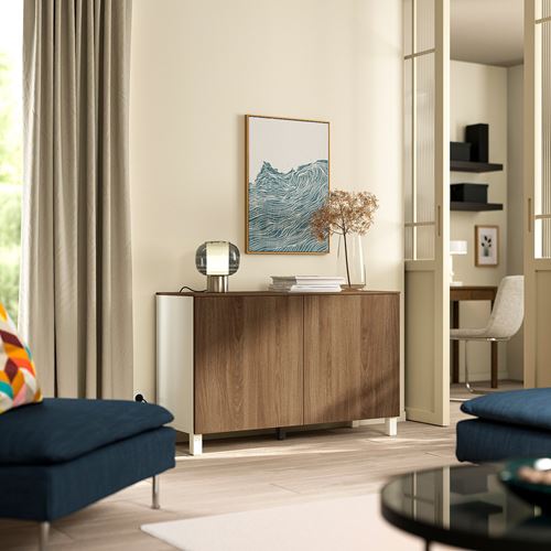 IKEA - BESTA, dolap kombinasyonu, beyaz-ceviz görünüm, 120x42x75 cm