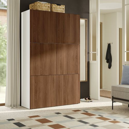 IKEA - BESTA, dolap kombinasyonu, beyaz-ceviz görünüm, 120x42x193 cm