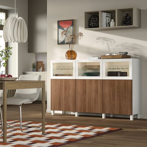 IKEA - BESTA, dolap kombinasyonu, beyaz-ceviz görünüm, 180x42x112 cm