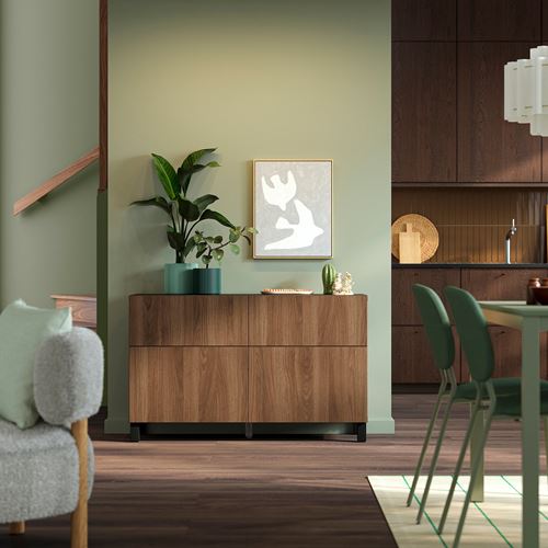 IKEA - BESTA, dolap kombinasyonu, venge-ceviz görünüm, 120x42x74 cm