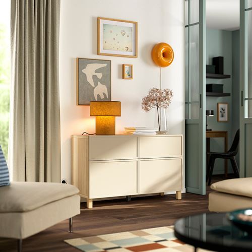 IKEA - BESTA, dolap kombinasyonu, ağartılmış meşe görünümlü-bej, 120x42x74 cm