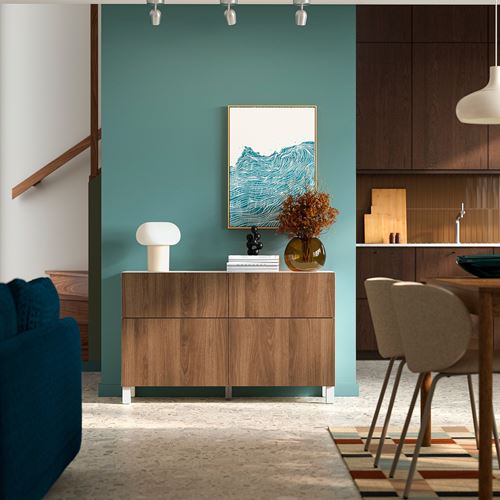 IKEA - BESTA, dolap kombinasyonu, beyaz-ceviz görünüm, 120x42x74 cm