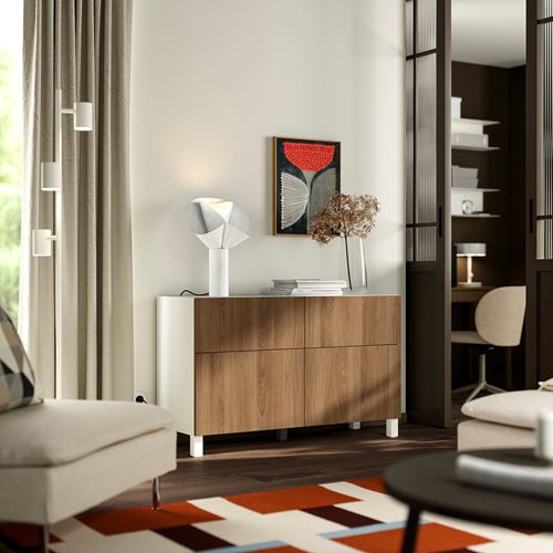 IKEA - BESTA, dolap kombinasyonu, beyaz-ceviz görünüm, 120x42x74 cm