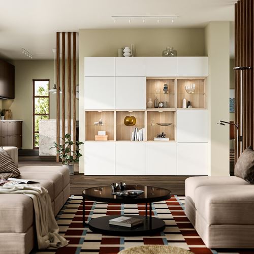 IKEA - BESTA, dolap kombinasyonu, ağartılmış meşe görünümlü-beyaz, 240x42x231 cm