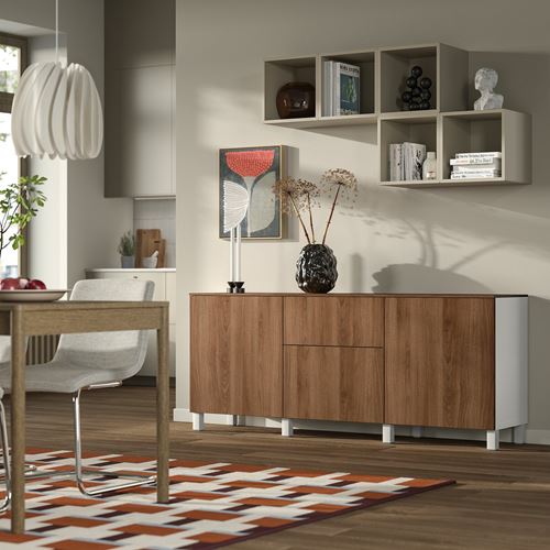 IKEA - BESTA, dolap kombinasyonu, beyaz-ceviz görünüm, 180x42x75 cm