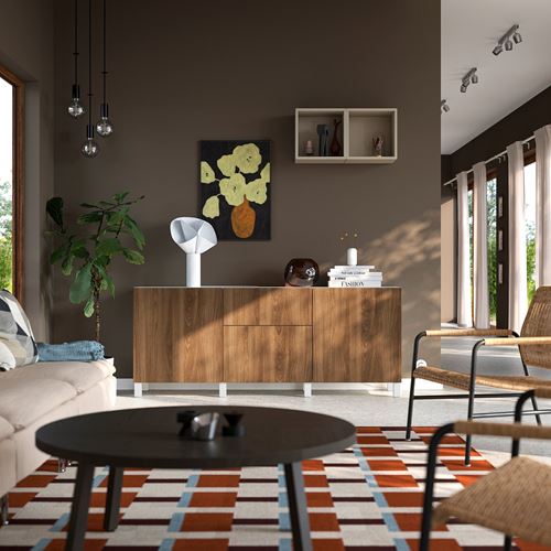 IKEA - BESTA, dolap kombinasyonu, beyaz-ceviz görünüm, 180x42x74 cm