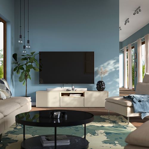 IKEA - BESTA, tv sehpası, ağartılmış meşe görünümlü-bej, 180x42x39 cm