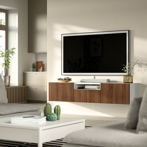 IKEA - BESTA, tv sehpası, beyaz-ceviz görünüm, 180x42x39 cm