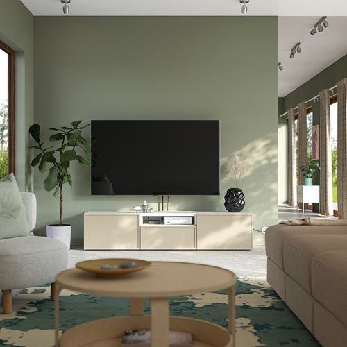 IKEA - BESTA, tv sehpası, beyaz-bej, 180x42x39 cm