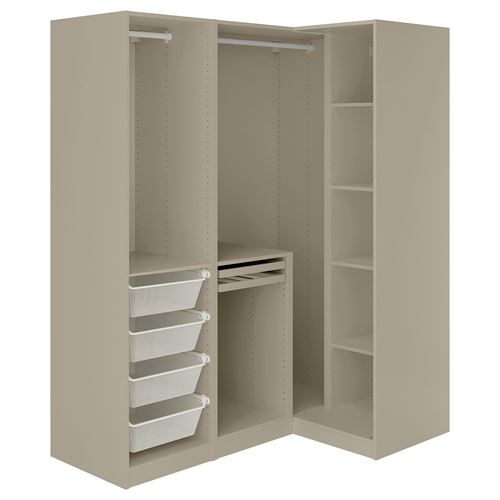 IKEA - PAX/TYSSEDAL, PAX corner wardrobe, grey/beige, 161/111x201 cm
