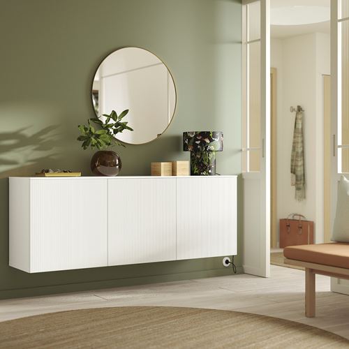 IKEA - BESTA, wall cabinet, white/high-gloss white, 180x42x65 cm