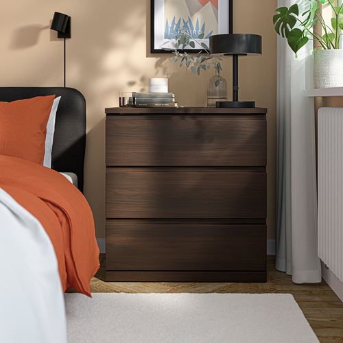 IKEA - STORKLINTA, chest of 3 drawers, oak effect-dark brown, 70x50x75 cm
