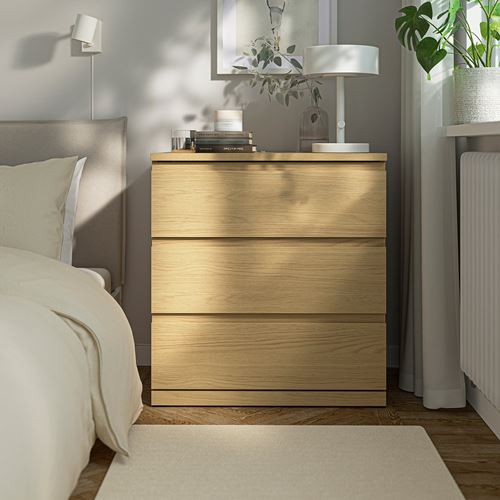 IKEA - STORKLINTA, 3 çekmeceli şifonyer, meşe görünümlü, 70x50x75 cm