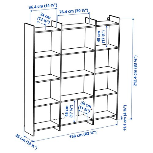 IKEA - LADMAKARE, sürgü kapaklı saklama kombinasyonu, meşe görünümlü, 158x35x212 cm