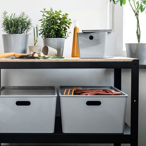 IKEA - KUGGIS, box with lid, light grey, 26x35x15 cm