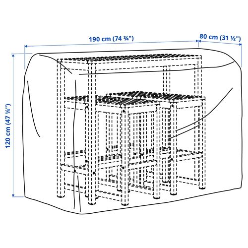 IKEA - TOSTERÖ, dış mekan mobilya kılıfı, siyah, 190x80 cm