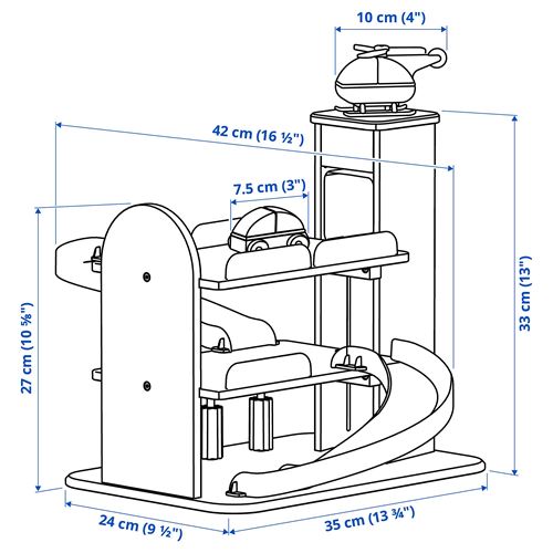 IKEA - LILLABO, arabalı ve helikopterli garaj, çok renkli, 33x35x42 cm