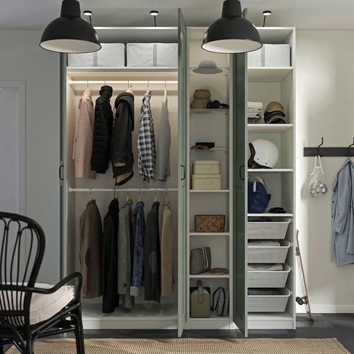 IKEA - PAX/GRIMO, PAX wardrobe, white/grey/green, 185x60x236 cm