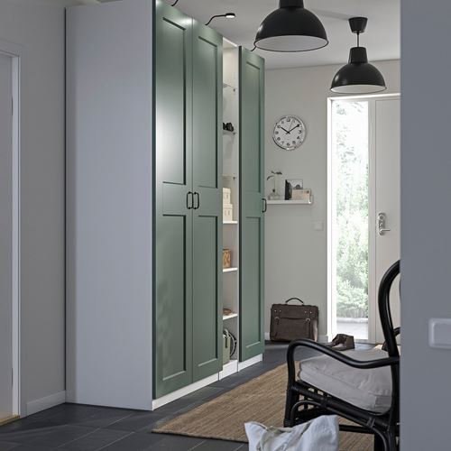 IKEA - PAX/GRIMO, PAX wardrobe, white/grey/green, 185x60x236 cm