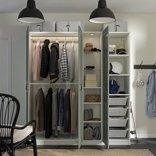 IKEA - PAX/GRIMO, PAX wardrobe, white/grey/green, 185x60x201 cm