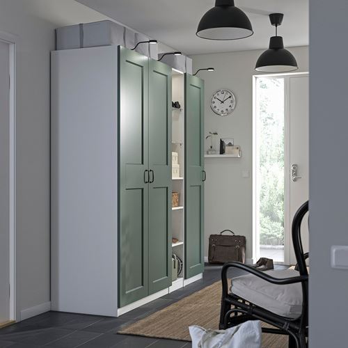 IKEA - PAX/GRIMO, PAX wardrobe, white/grey/green, 185x60x201 cm