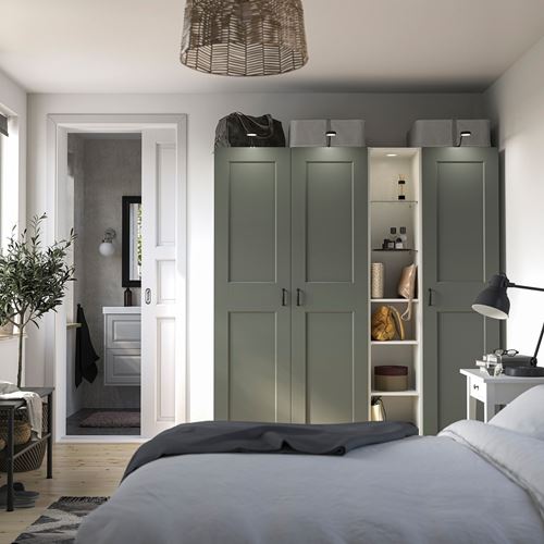 IKEA - PAX/GRIMO, PAX wardrobe, white/grey/green, 185x60x201 cm