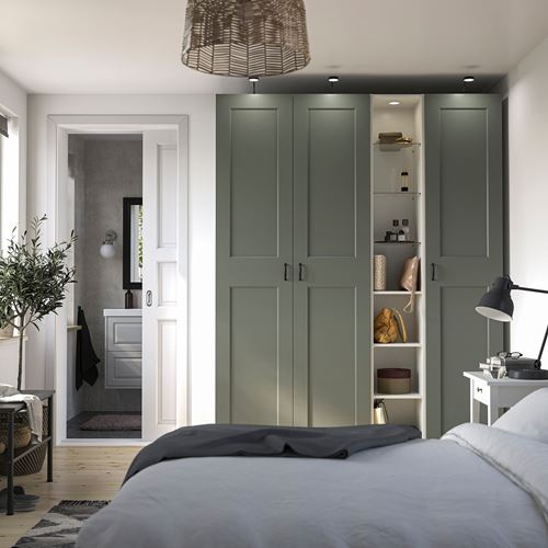 IKEA - PAX/GRIMO, PAX wardrobe, white/grey/green, 185x60x236 cm