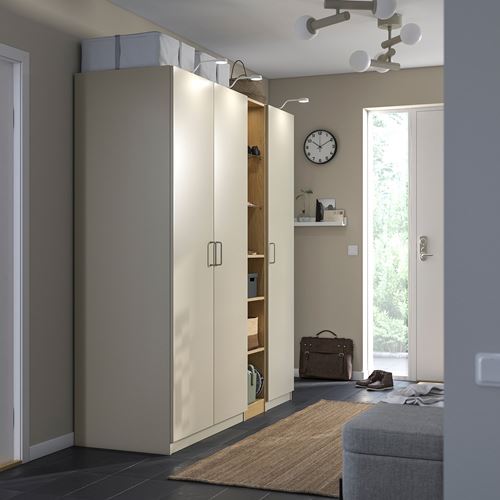 IKEA - PAX/FORSAND, PAX gardırop, gri-bej-meşe görünümlü, 185x60x201 cm