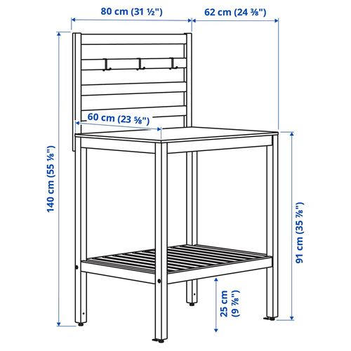 IKEA - NAMMARÖ, dış mekan mutfak adası, açık kahverengi-paslanmaz çelik, 80x62 cm