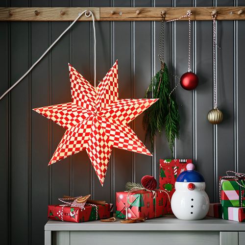 IKEA - STRALA, abajur başlığı, kırmızı-beyaz, 48 cm