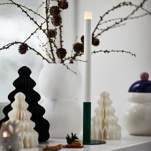 IKEA - STRALA, LED'li şamdan, yeşil-beyaz, 35 cm