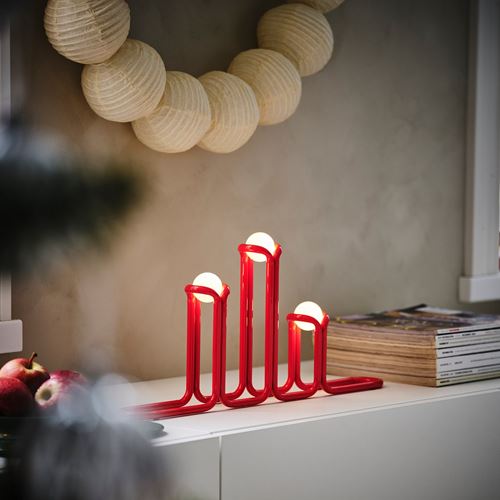 IKEA - STRALA, LED'li şamdan, kırmızı, 23x51 cm