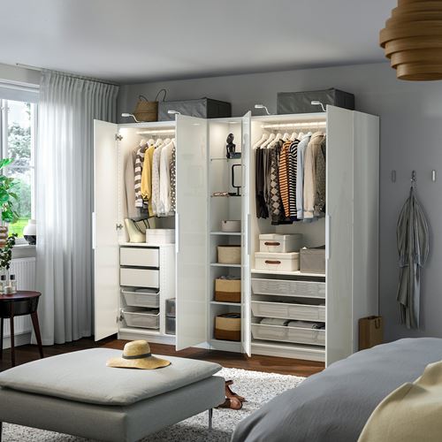 IKEA - PAX/FARDAL, PAX wardrobe, white-high-gloss, 235x60x201 cm